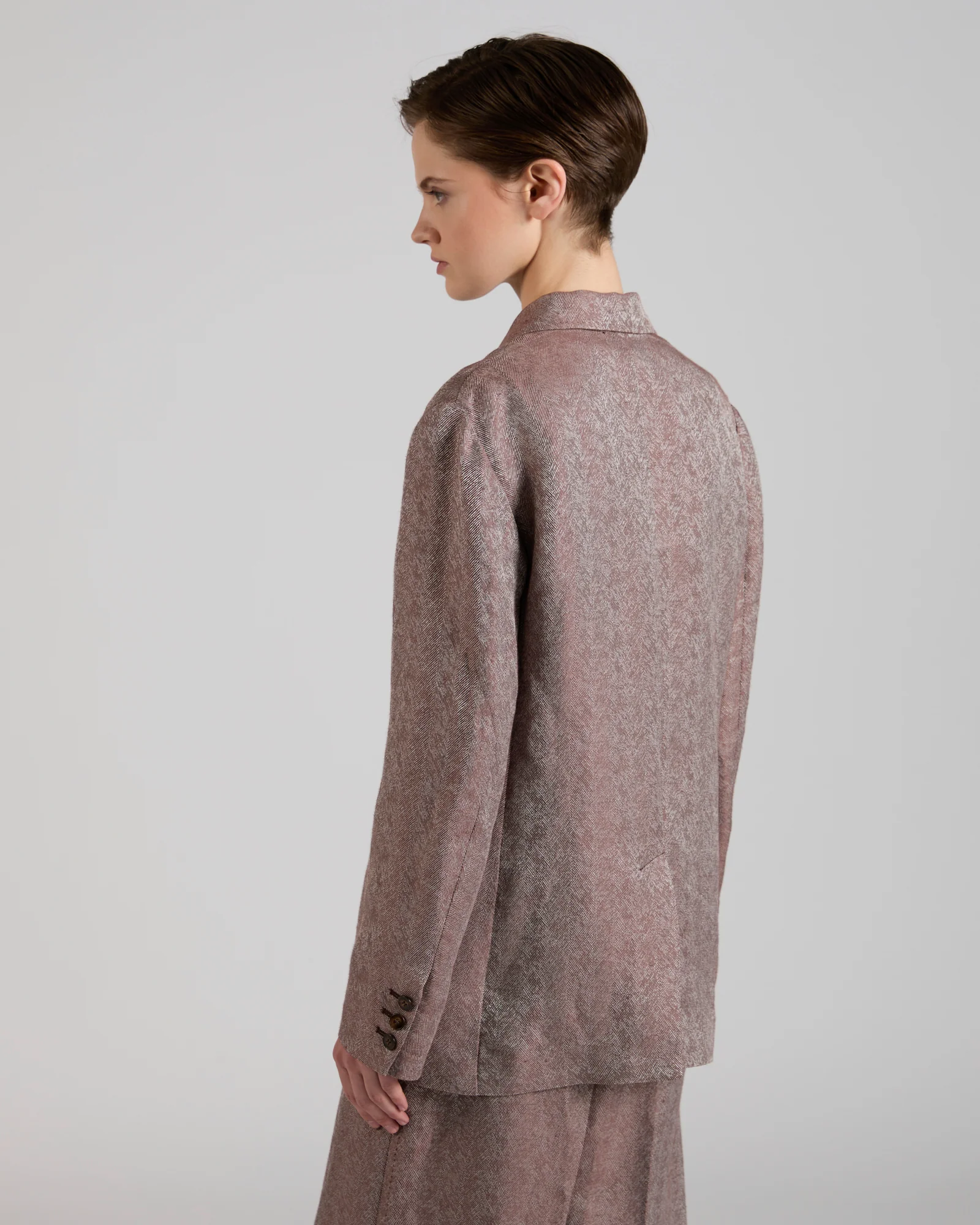 Double-breasted jacket in linen and viscose herringbone - Image 3