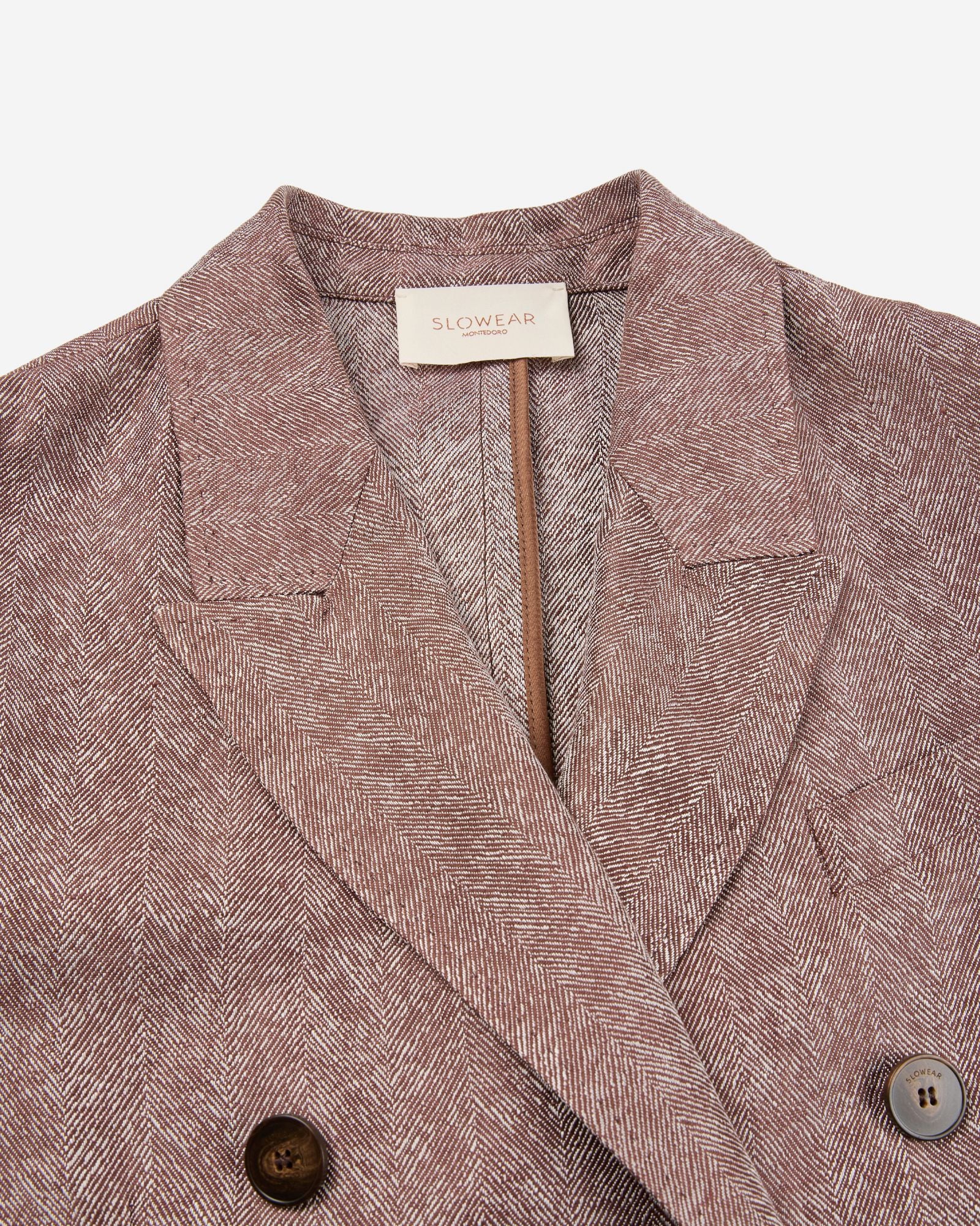 Double-breasted jacket in linen and viscose herringbone - Image 6