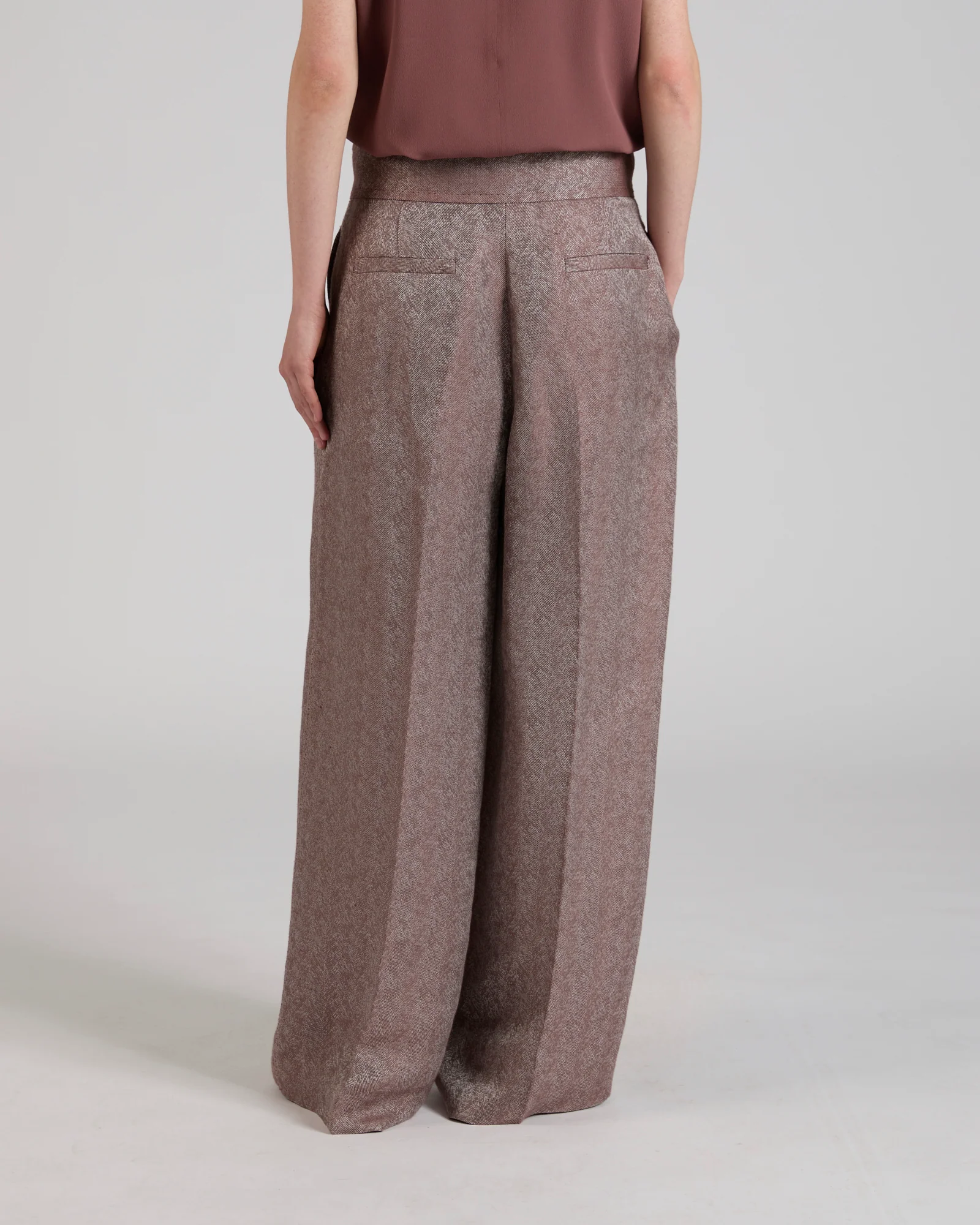 Regular fit linen and viscose herringbone trousers - Image 3