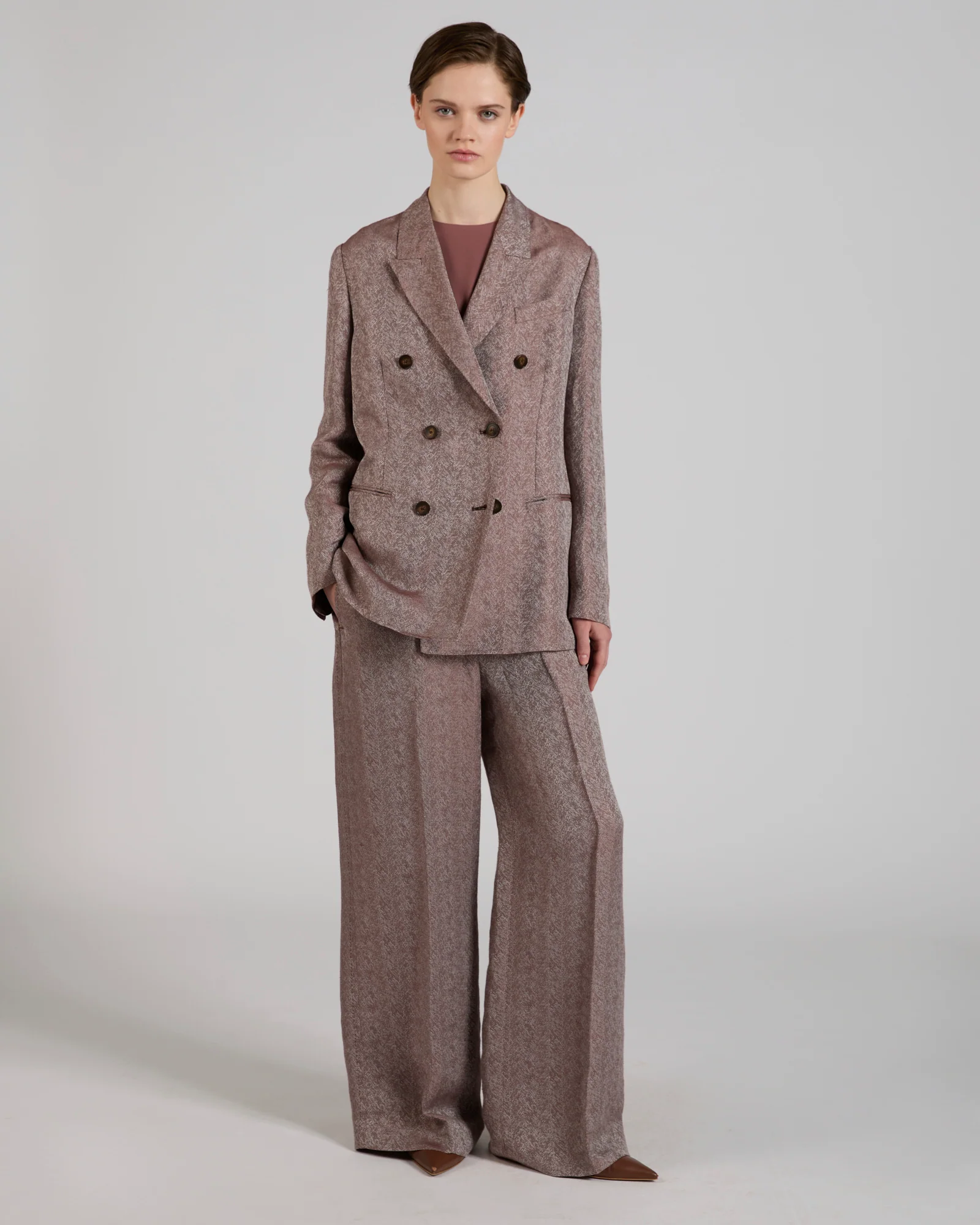 Regular fit linen and viscose herringbone trousers - Image 5