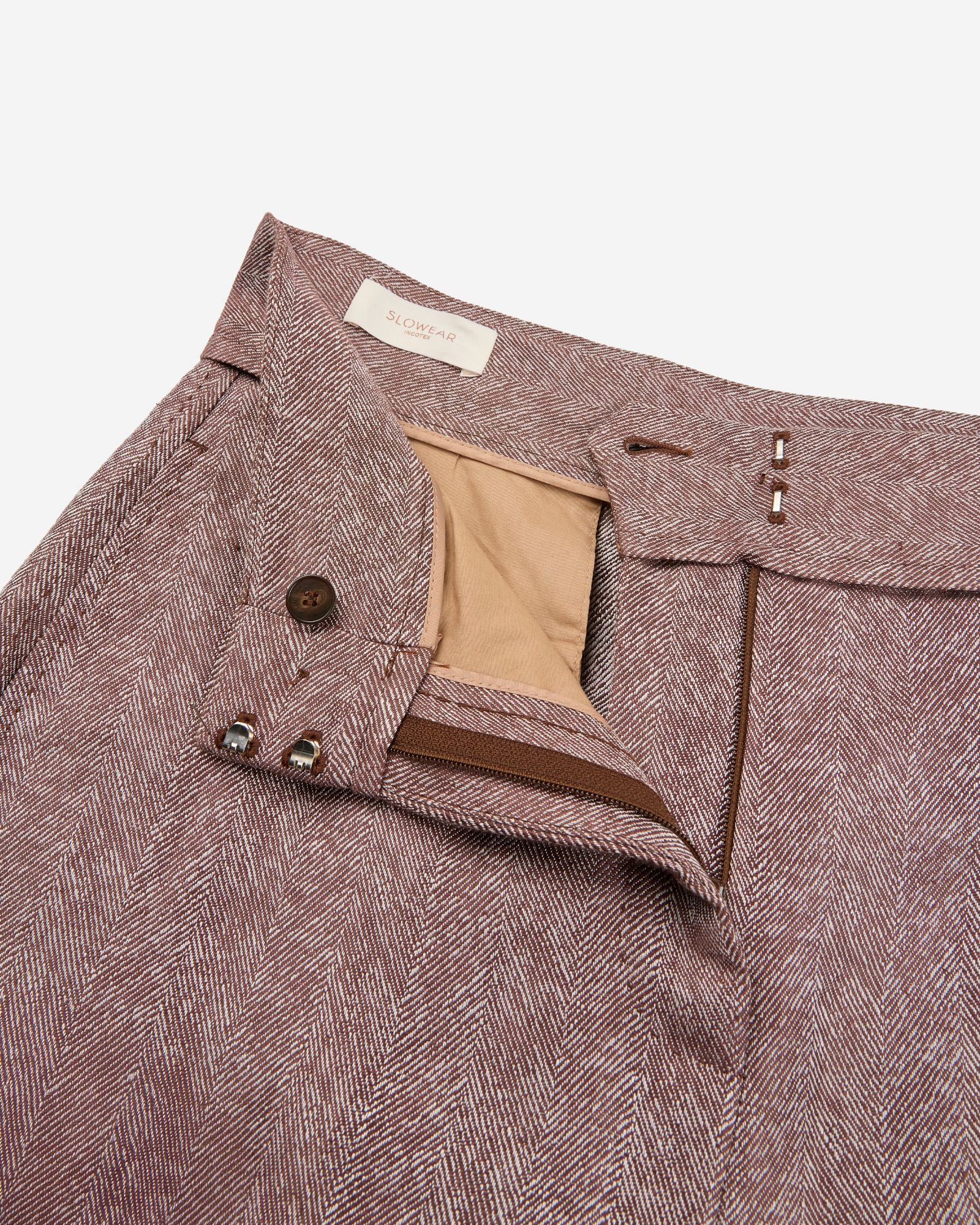 Regular fit linen and viscose herringbone trousers - Image 6