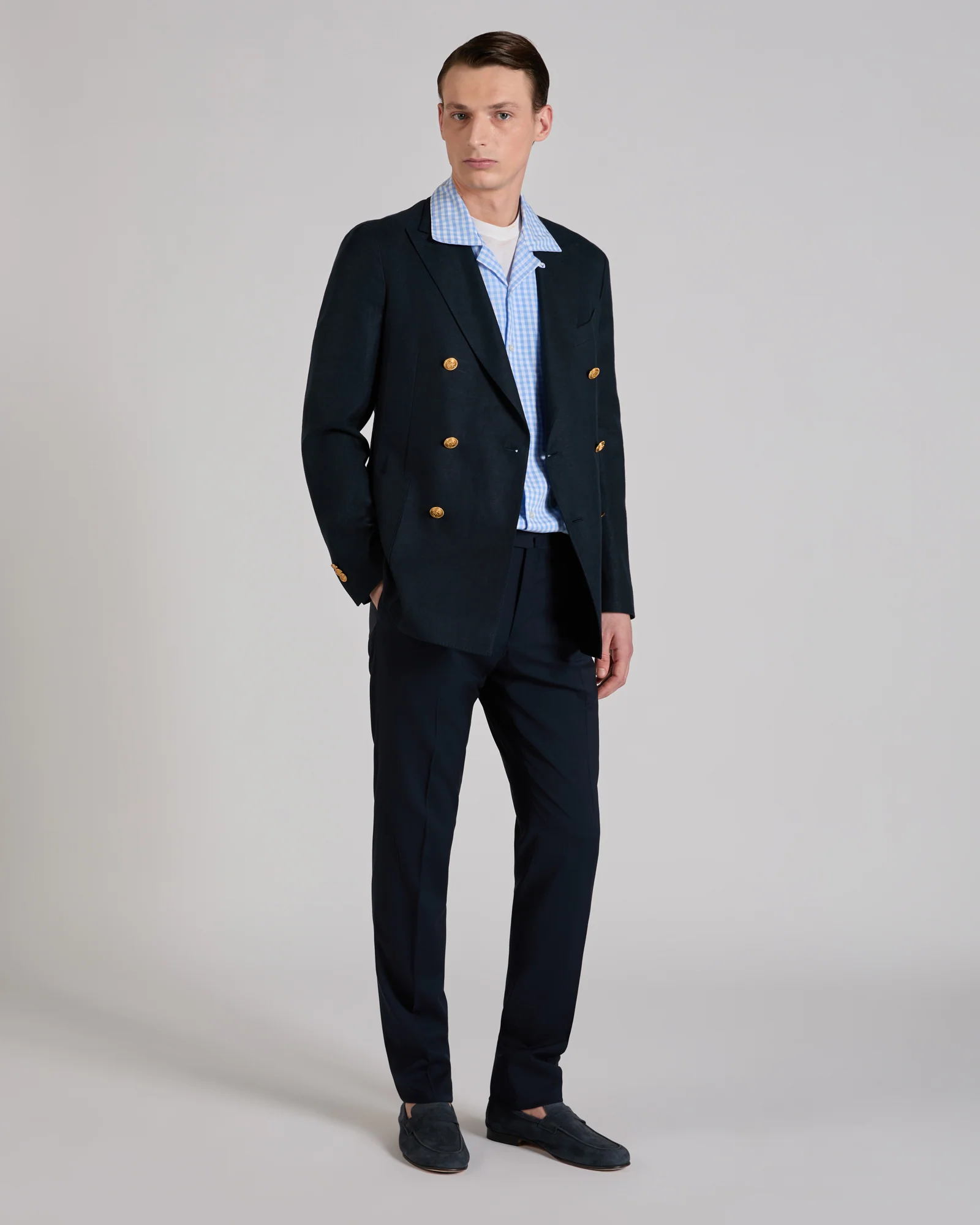 Regular fit stretch cotton and linen panama double-breasted jacket - Image 5