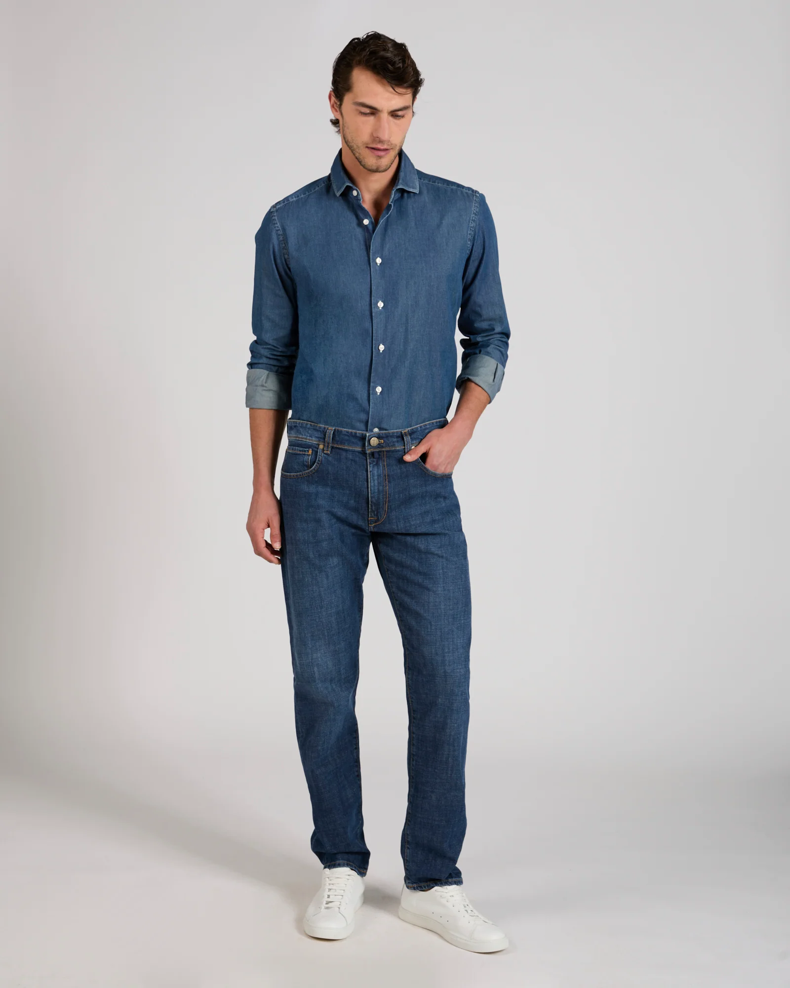 Regular fit stretch denim trousers - Image 5