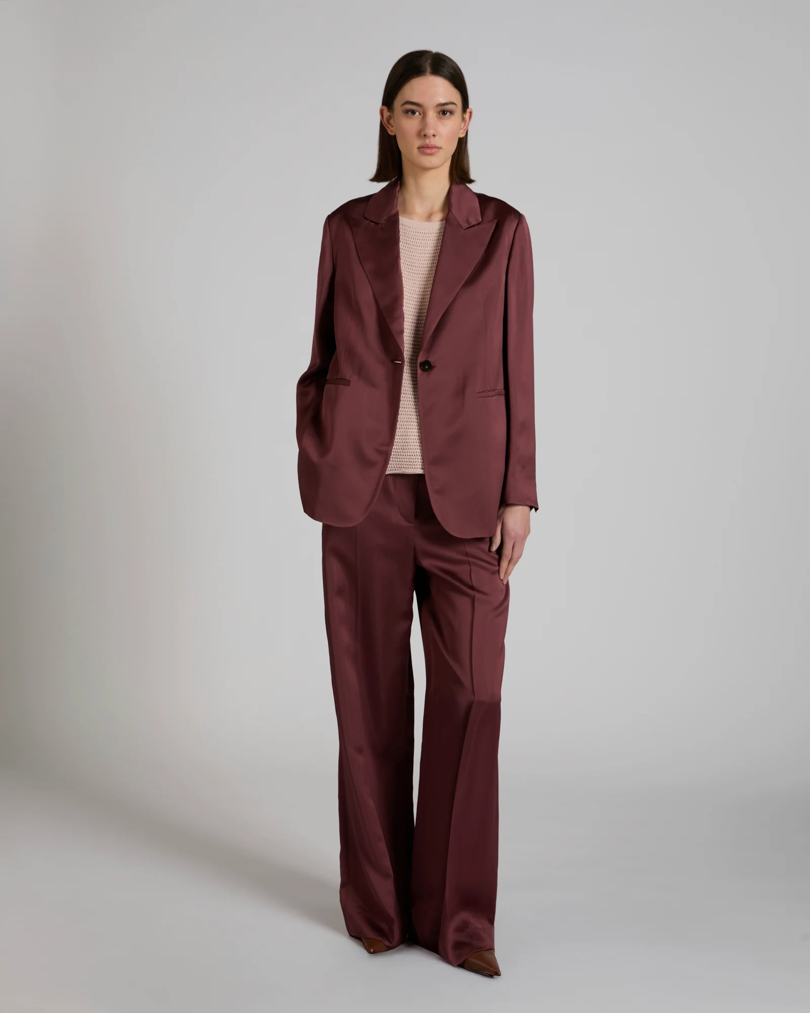 Regular fit trousers in shiny satin - Image 5