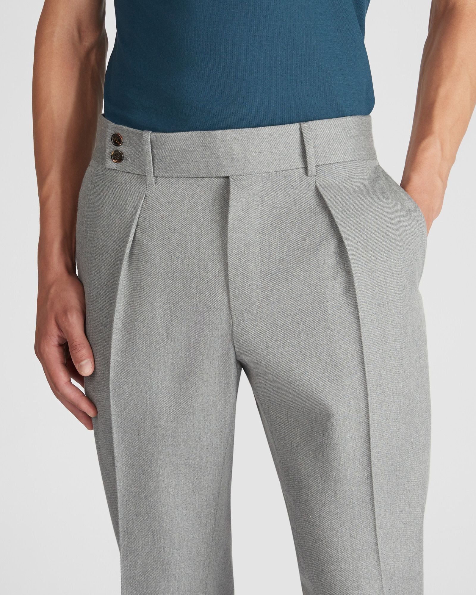 Regular fit wool and cotton drill trousers - Image 4