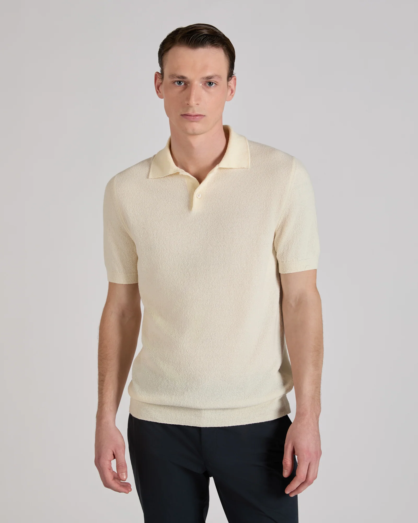 Slim fit bouclé cotton polo shirt - Image 2
