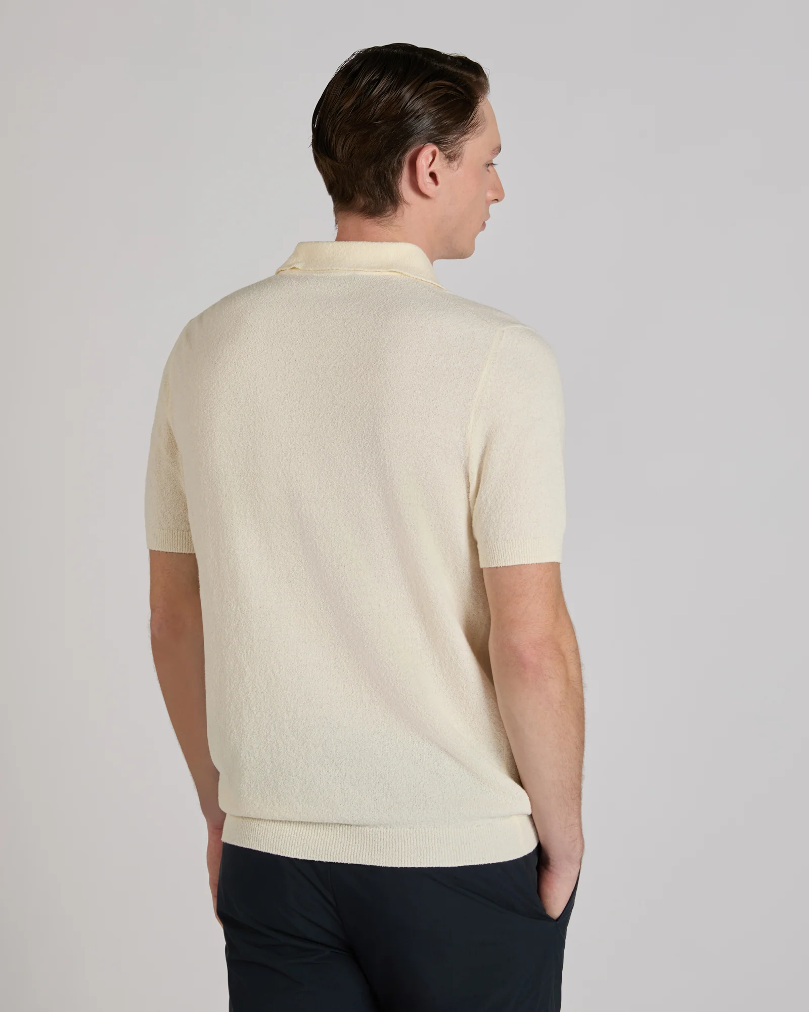 Slim fit bouclé cotton polo shirt - Image 3