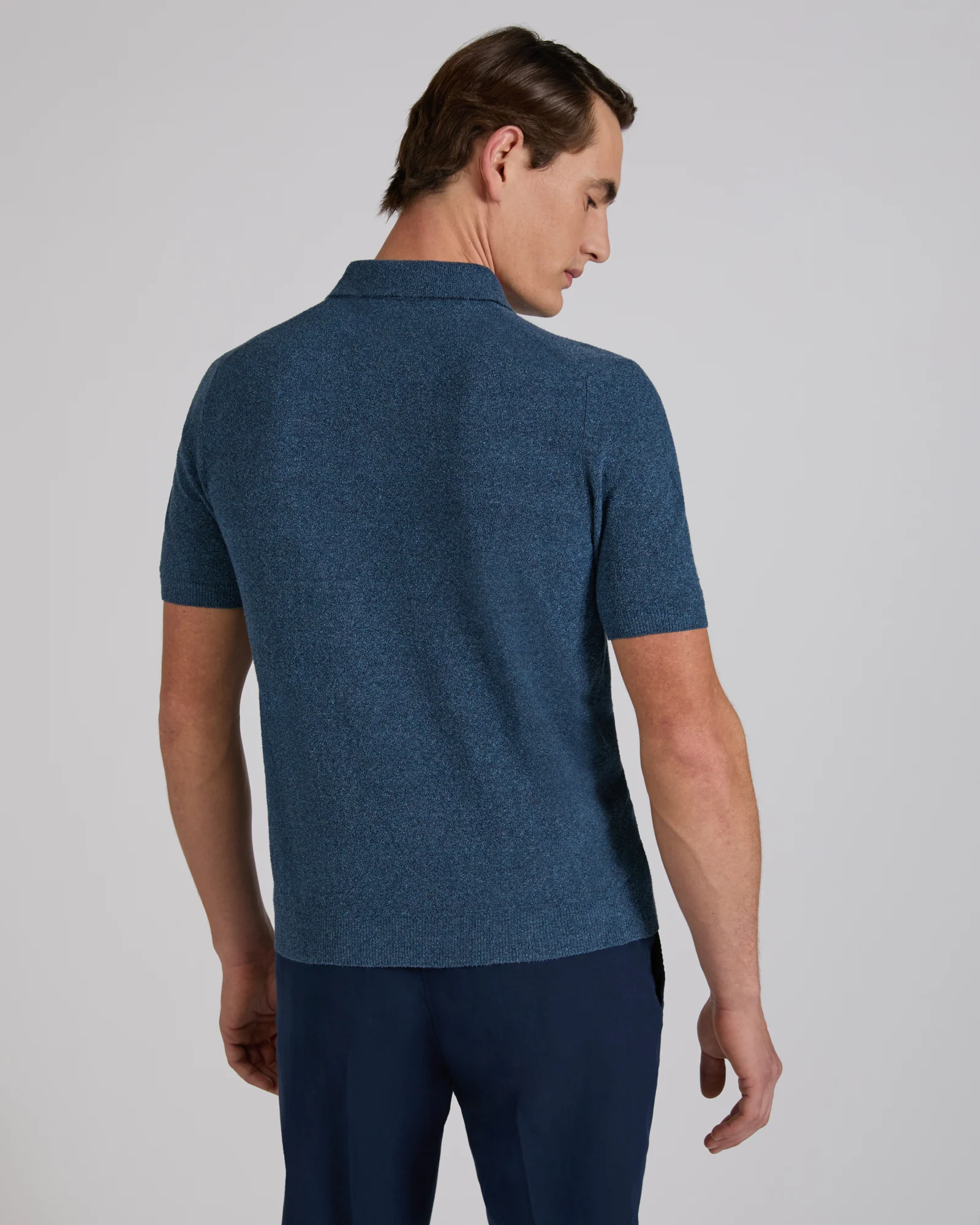 Slim fit bouclé cotton polo shirt - Image 3
