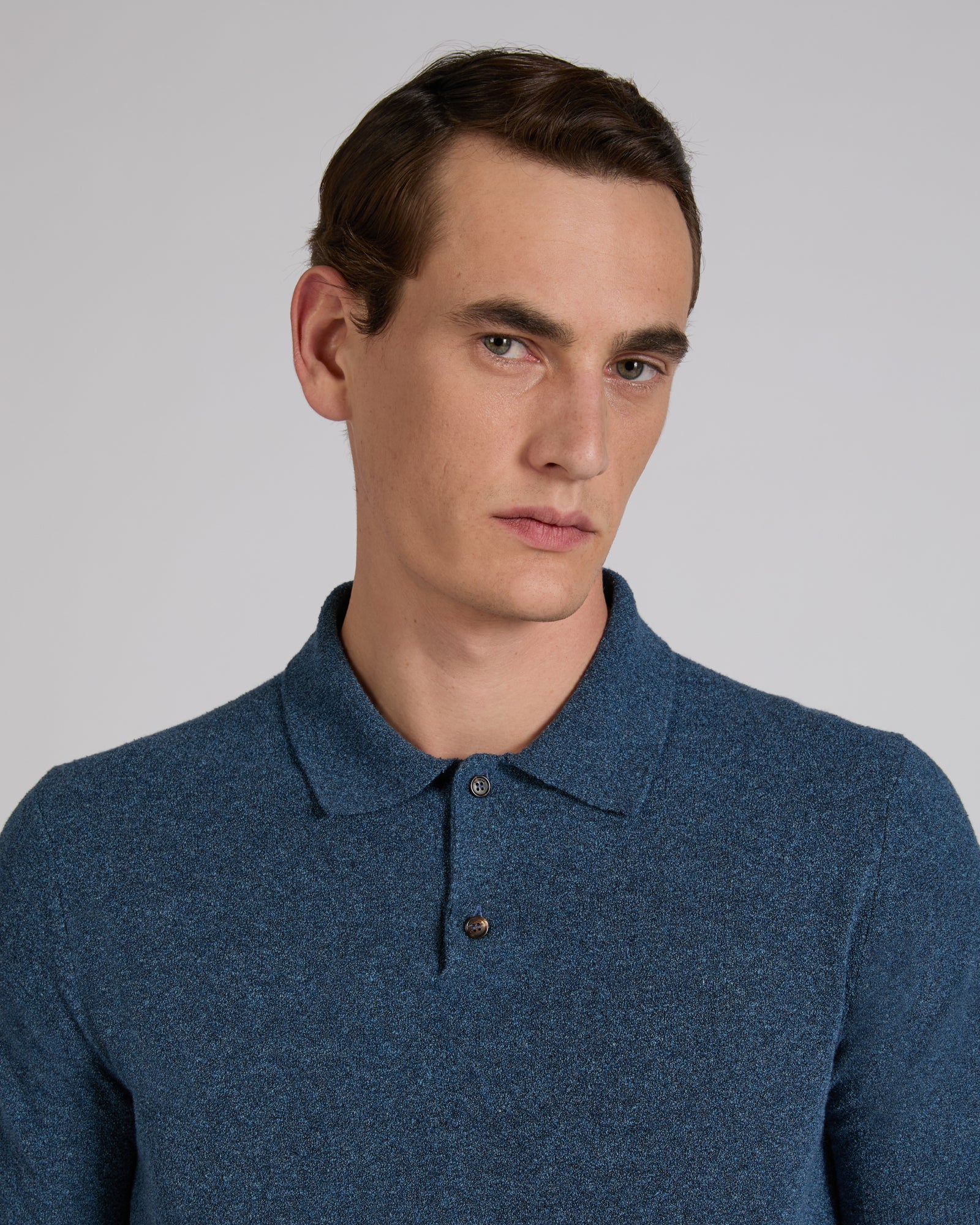 Slim fit bouclé cotton polo shirt - Image 4