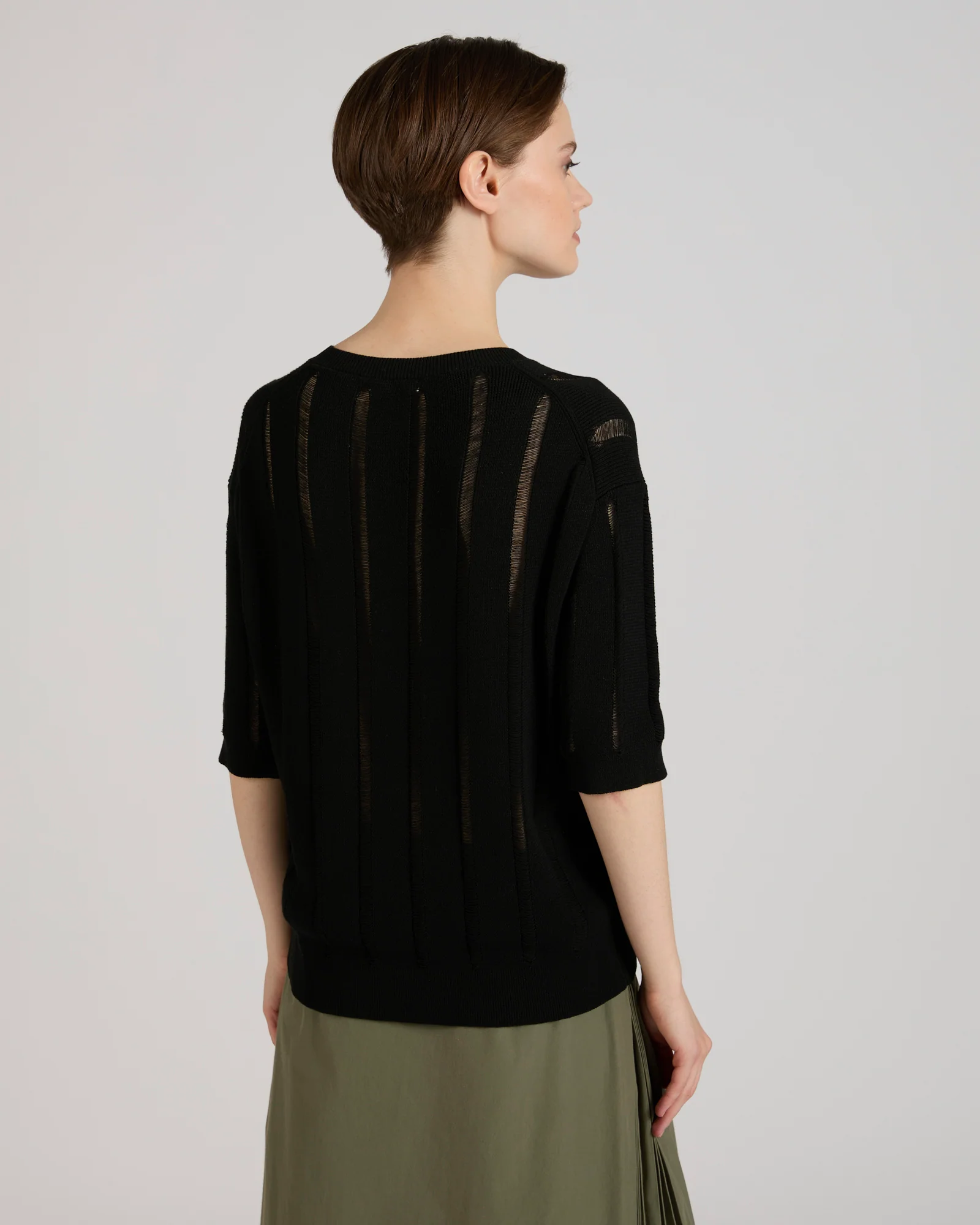 Slim fit cotton crêpe sweater - Image 3