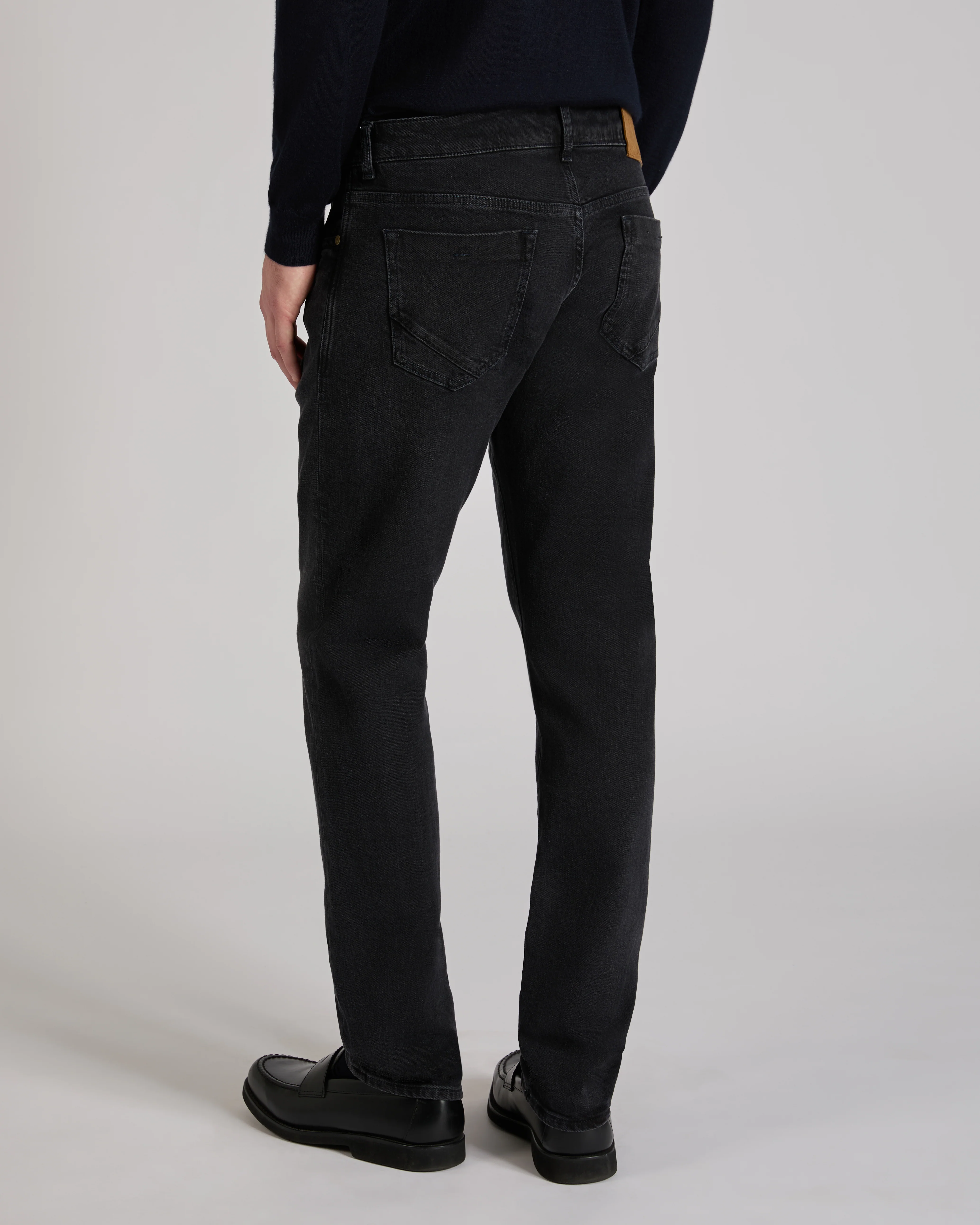 Slim fit five-pocket black cotton denim trousers - Image 3