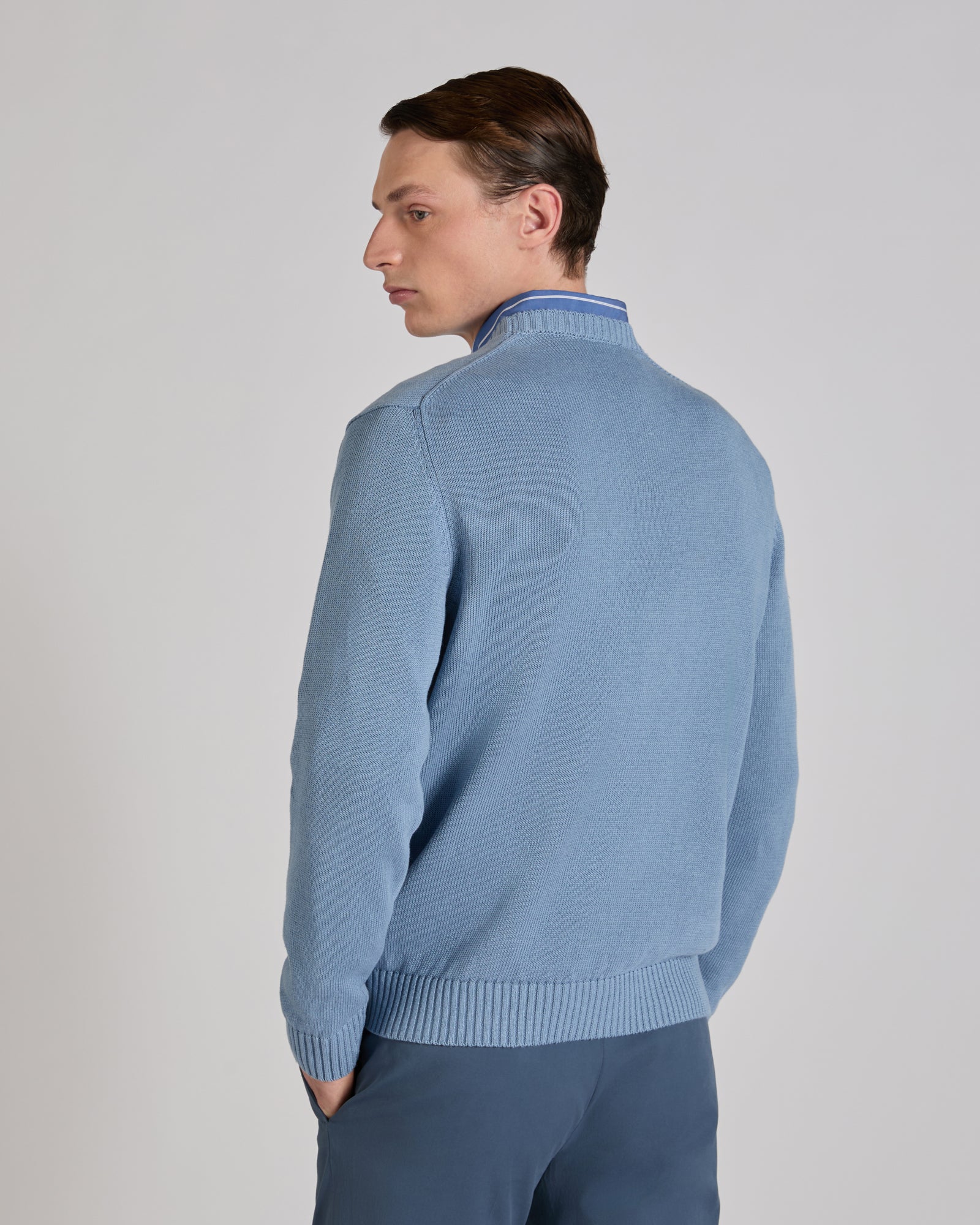 Slim fit linen and cotton crew-neck jumper - Image 3
