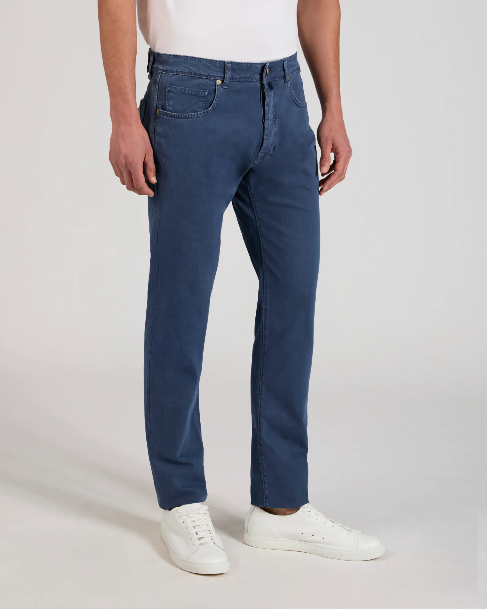 Slim fit stretch cotton tricot five-pocket trousers - Image 2