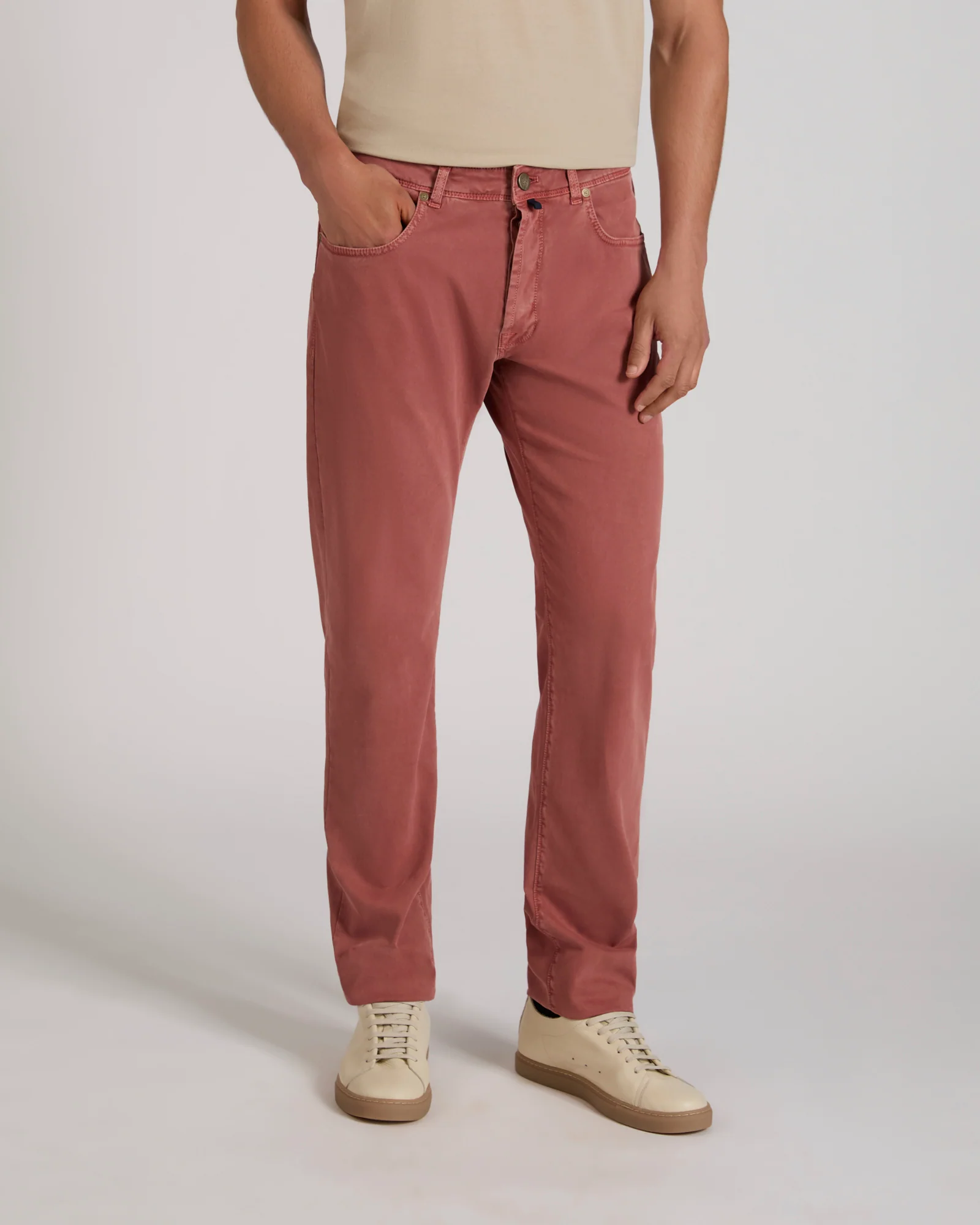 Slim fit stretch cotton tricot five-pocket trousers - Image 2