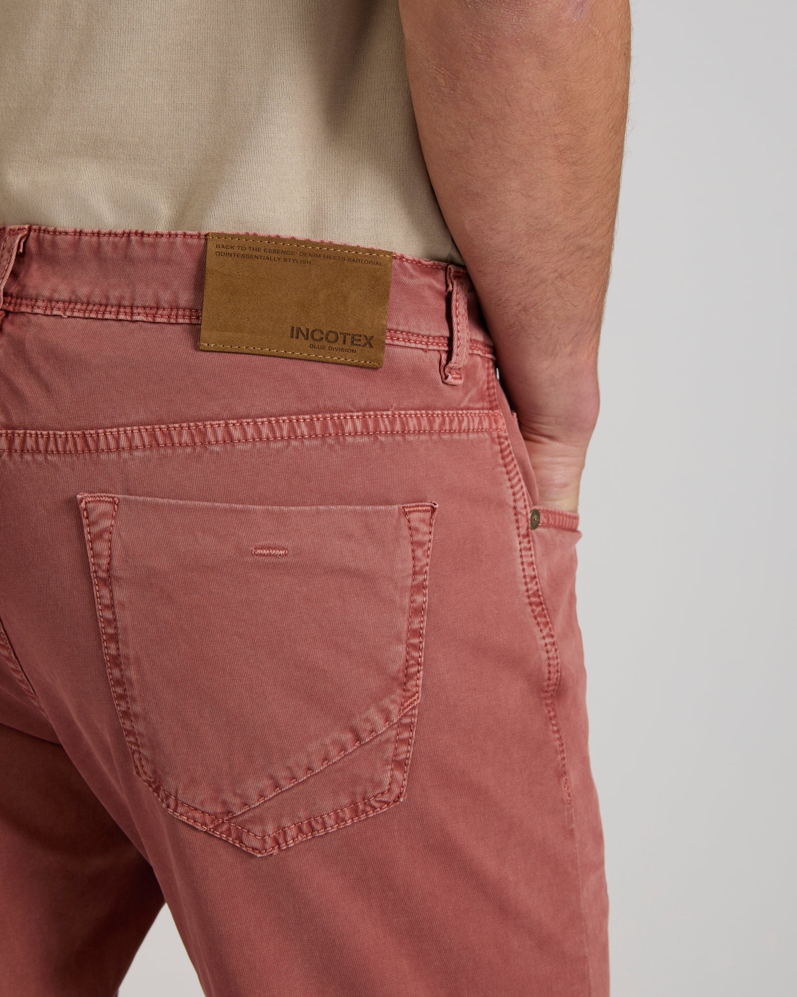 Slim fit stretch cotton tricot five-pocket trousers - Image 4