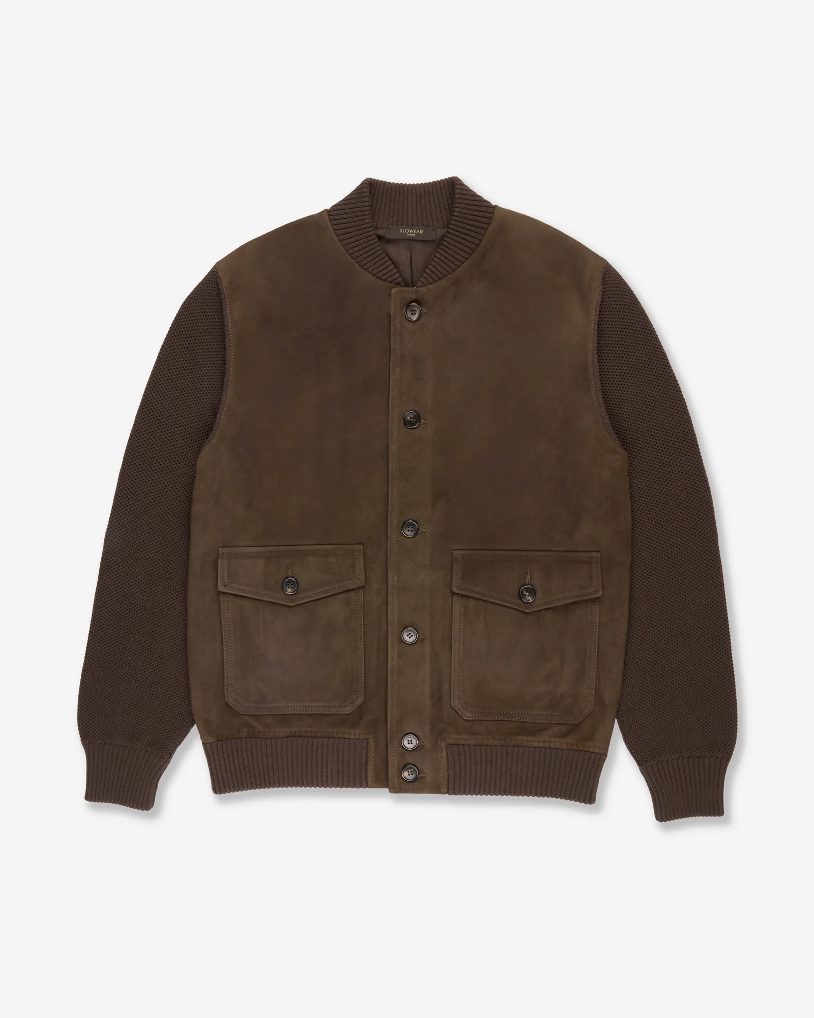 Slim fit suede and cotton bomber jacket