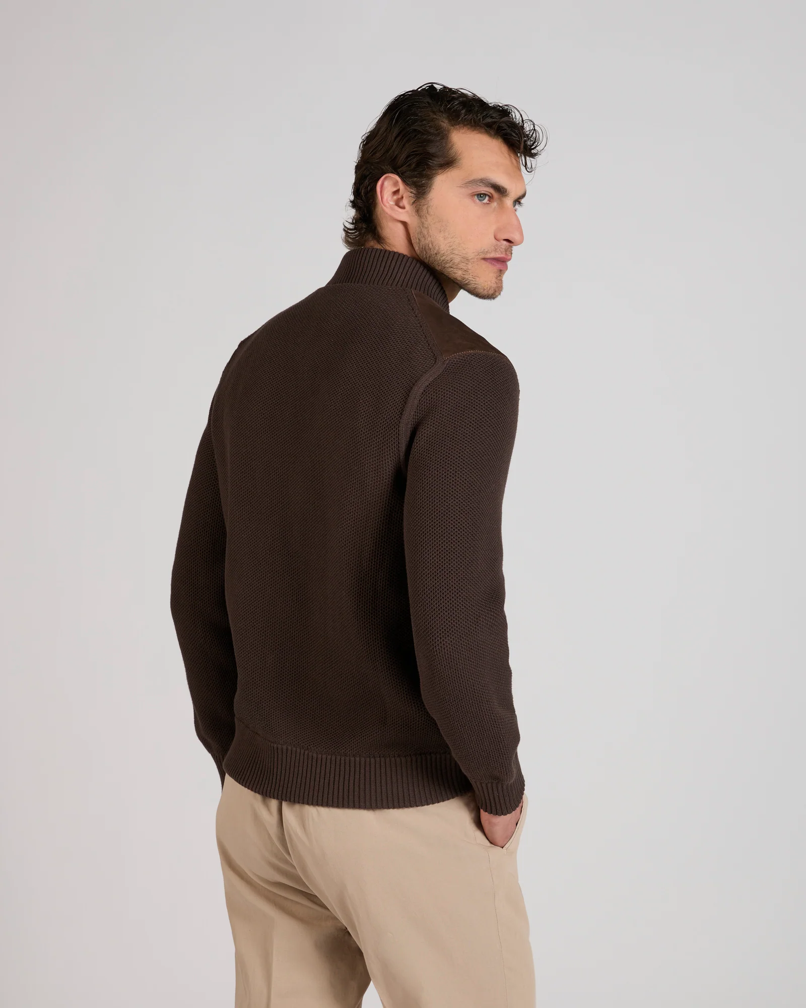 Slim fit suede and cotton bomber jacket - Image 3
