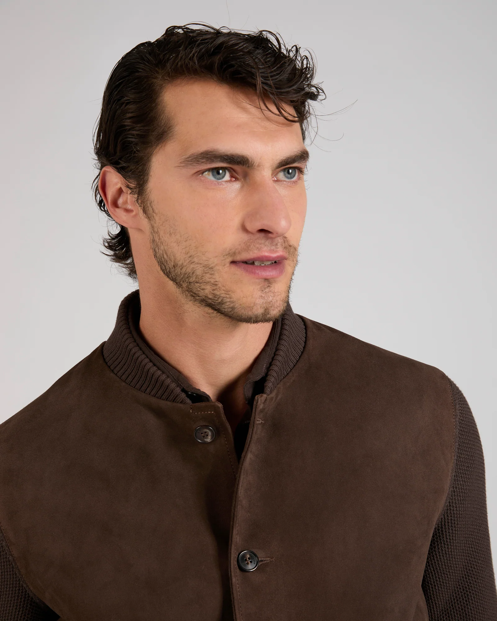 Slim fit suede and cotton bomber jacket - Image 4
