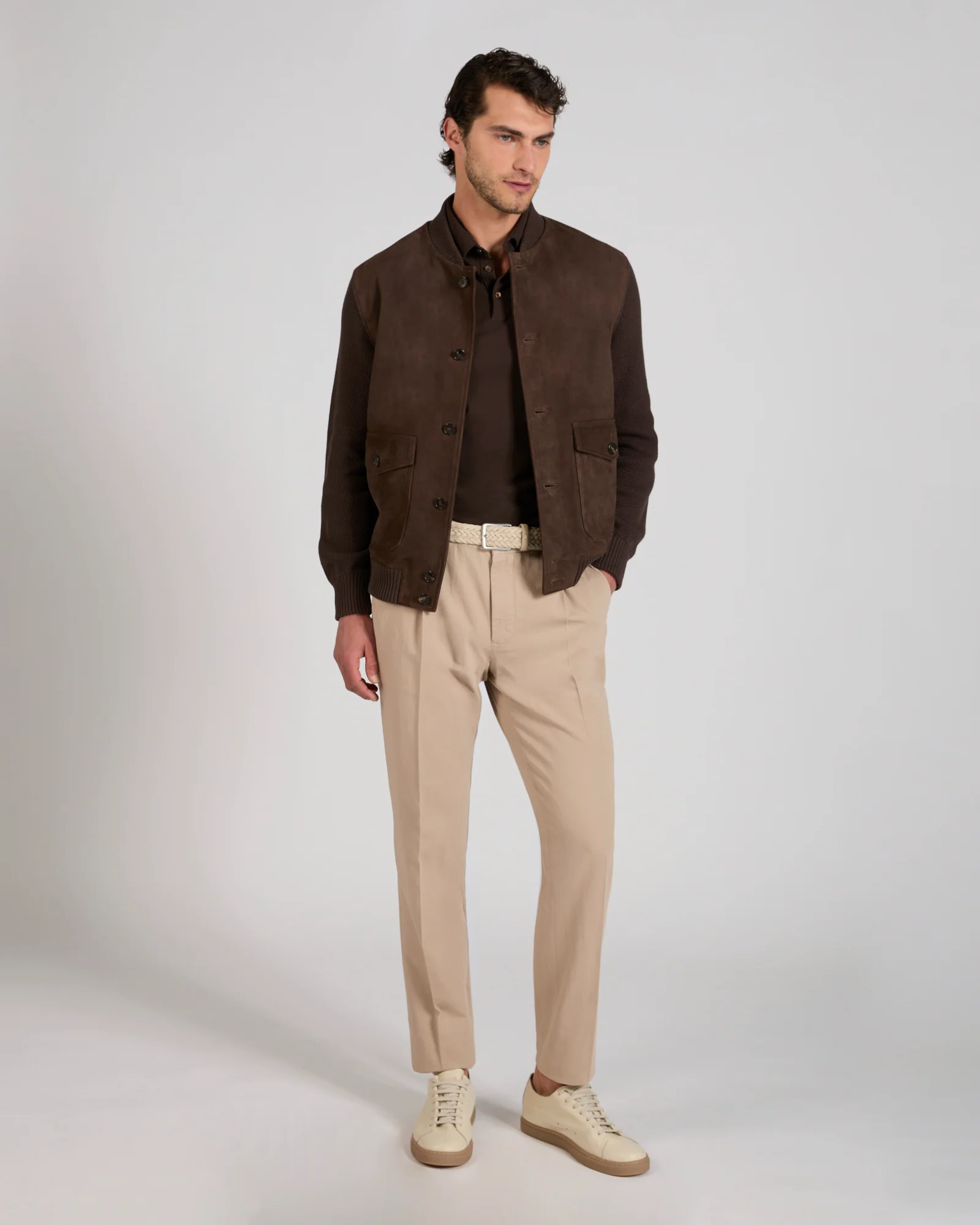 Slim fit suede and cotton bomber jacket - Image 5