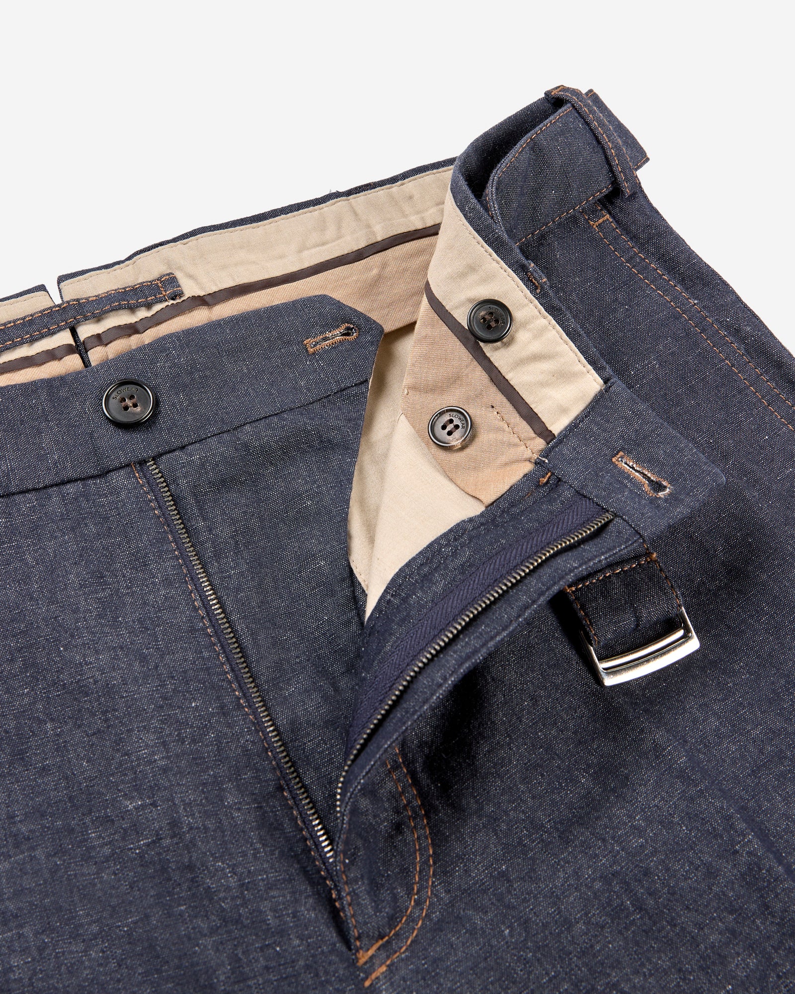 Straight fit stretch cotton and linen trousers - Image 6