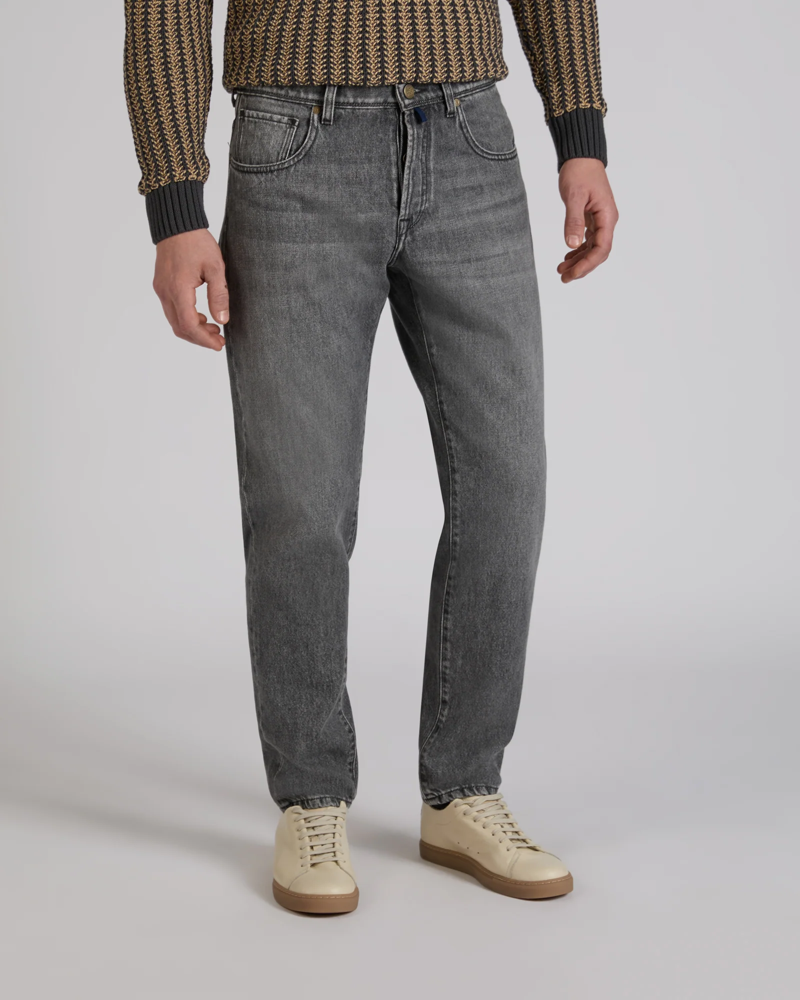 Tapered fit cotton five-pocket trousers - Image 2