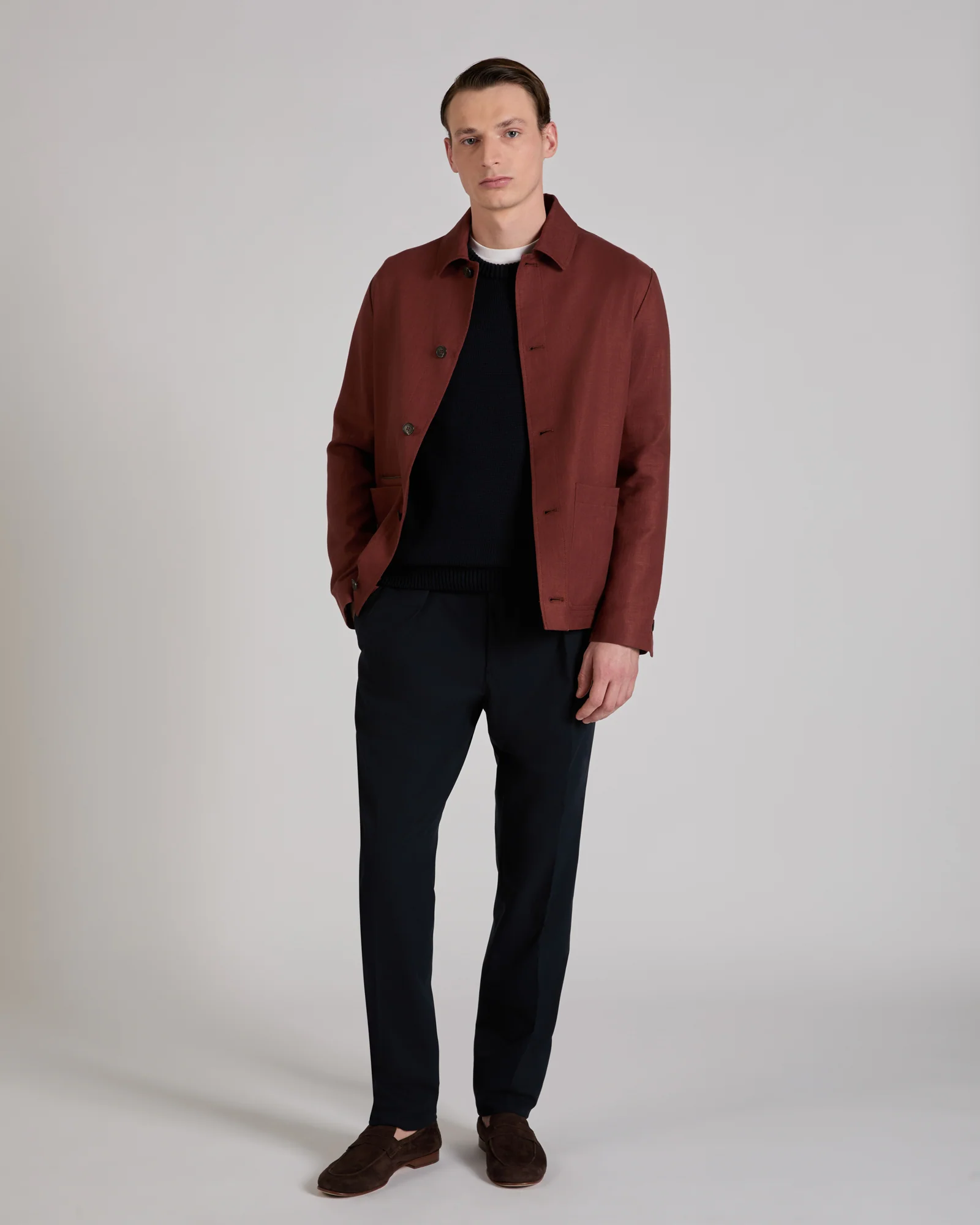 Tapered fit crepe cotton trousers - Image 5